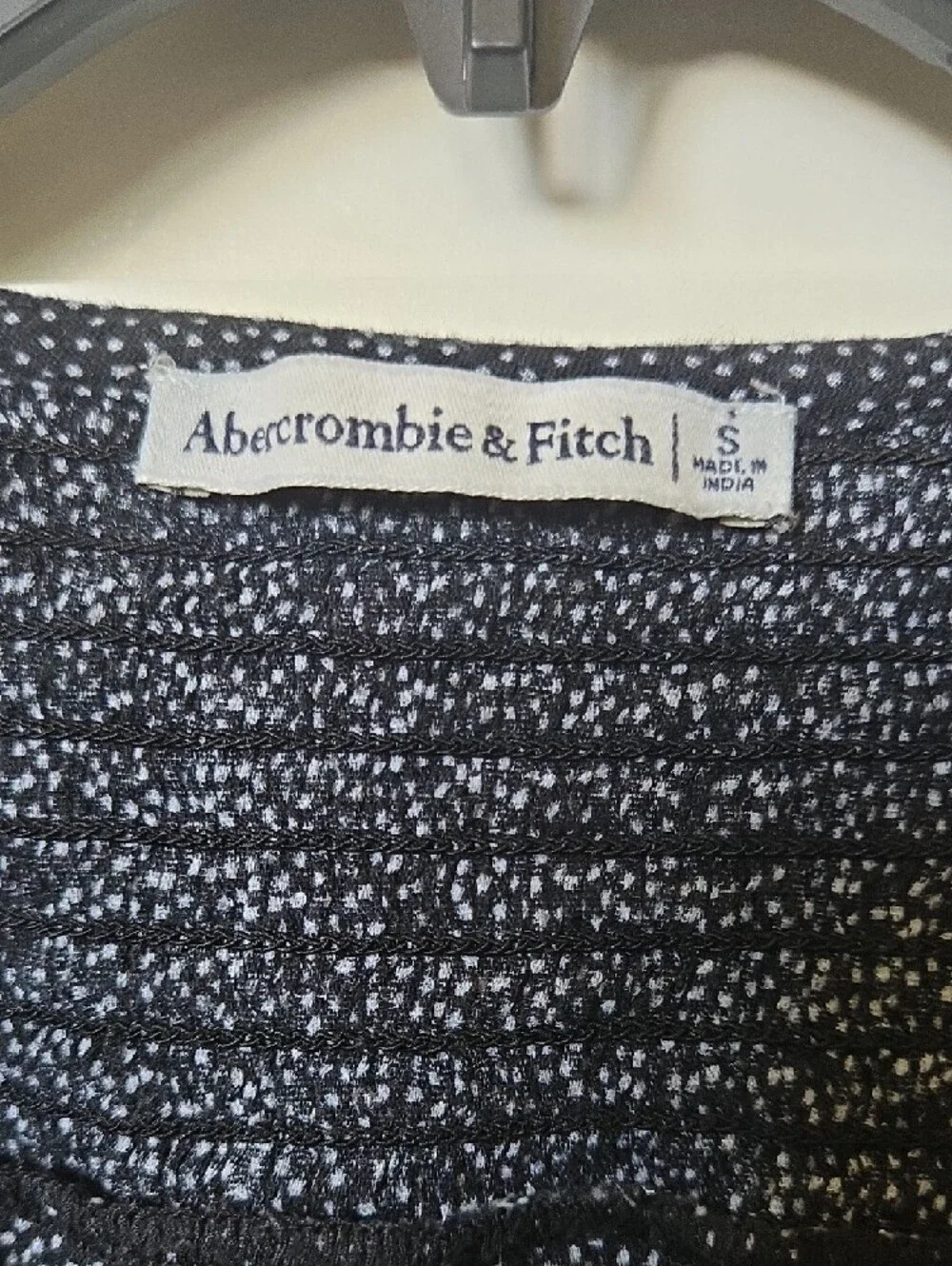 Abercrombie & Fitch Black Microdot Smocked V-Neck Blouse Small